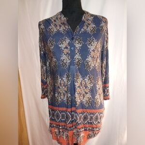 Absolutely Famous Blue and Orange Paisley Top